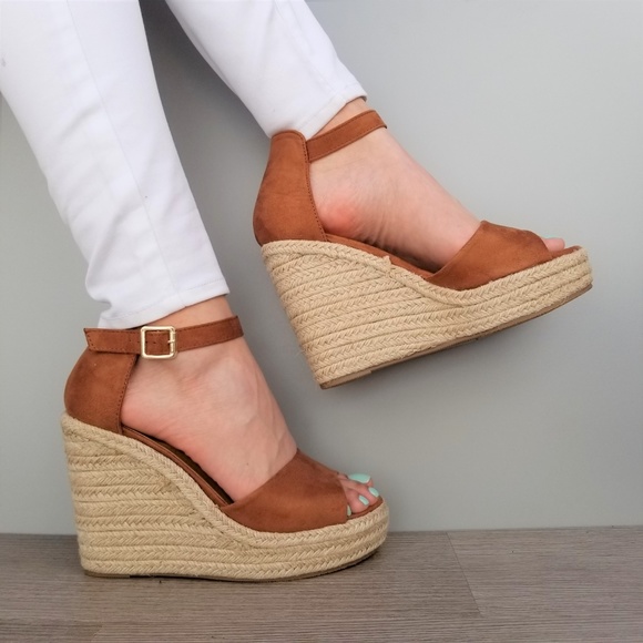 Tan Suede Espadrille Wedge Heel Sandals - Picture 8 of 8